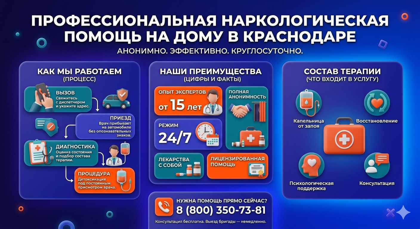 Инфографика о принципах лечения алкоголизма на дому в Ключах: этапы вызова нарколога, преимущества анонимной детоксикации и состав медицинской помощи.